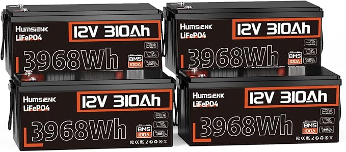 48V 310Ah (4 Pack 12V 310Ah) LiFePO4 Lithium Battery – Max. 3968Wh, 15000+ Deep Cycle Battery with 100A BMS, Low-Temp Cutoff | A+ Grade Cells for Marine, Trolling Motor, Off-Grid Home Energy Storage