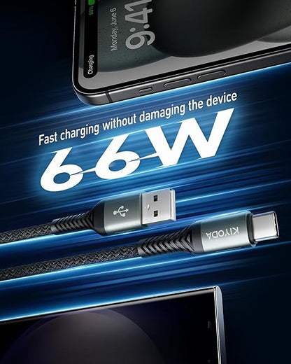 USB C Cable Coiled 6FT 2Pack, Braided USB A to Type C Charger Cable for Car 66W Fast Charging Cord Compatible with iPhone 17 16 15, iPad, Samsung Galaxy, Google Pixel, Moto, TCL, LG Phones