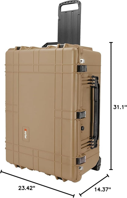 Eylar 31.5" X-Large Protective Roller Hard Case for Cameras, Drones, Tools, and AV Equipment with IP67 Waterproof, Shock Resistant, and Customizable Foam Inserts (Tan FDE)