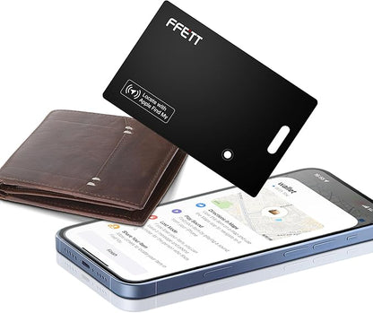 FFETT Wallet Tracker Card, 1 Pack IP68 Bluetooth GPS Smart Card Rechargeable Ultra Thin 0.07 inches Tracking Air tag Track Work by Apple Find My(iOS only) for Luggage, Passport,Wallet