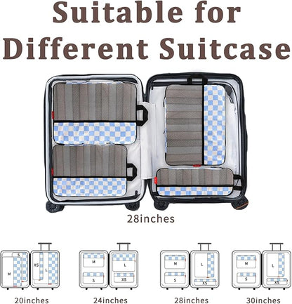 U+U 4 Set Compression Packing Cubes - Ultralight Travel Organizers, Space-Saving Suitcase Organizer, Expandable Packing Cubes for Travel, Business Trip and Family Vacation (Blue Checkered)