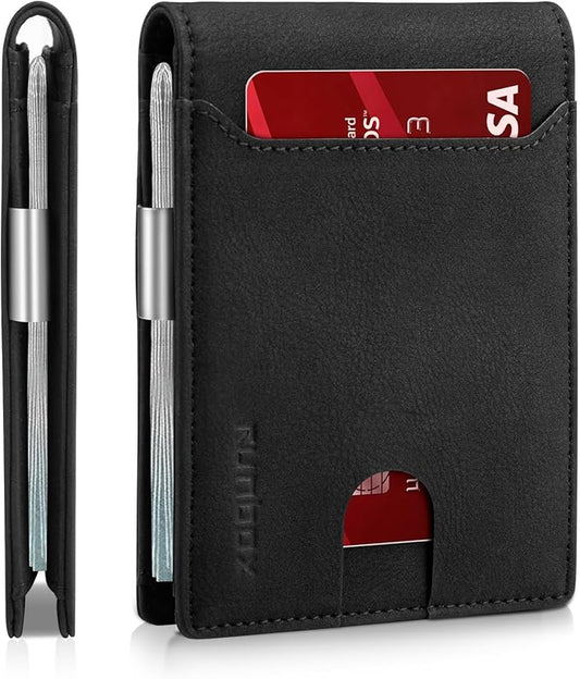 RUNBOX Money Clip Wallets for Men,Slim Leather Mens Bifold Wallet,RFID Blocking Front Pocket Wallet,Thin Credit Card Holder with Gift Box