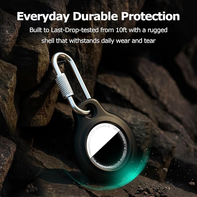 4-PACK for Apple for AirTag Holder, PC Shell Case with Secure Carabiner Clip, Shock-Resistant & Waterproof for AirTag holder Keychain for Key, Bag, Luggage, Pet, Backpack, Black/Blue/Orange/Red