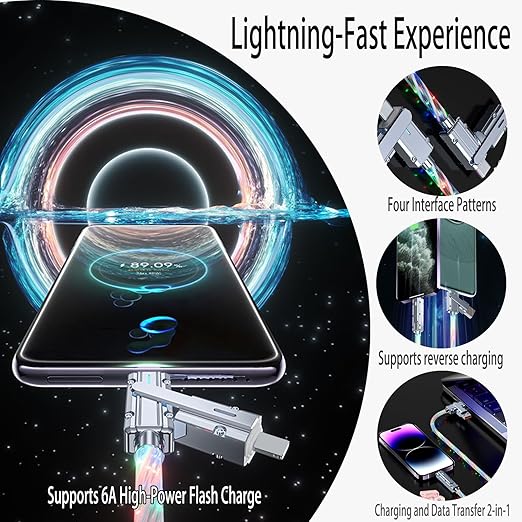 USB Cable PD Fast Charger Lighted Up (USB 4IN1 Green),Supports Data Transfer, can be Used as a Night Light, Cable Length Approx. 39 inches, Compatible with Most Devices.