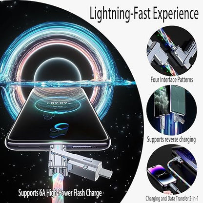 USB Cable PD Fast Charger Lighted Up (USB 4IN1 Green),Supports Data Transfer, can be Used as a Night Light, Cable Length Approx. 39 inches, Compatible with Most Devices.