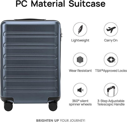 NINETYGO Carry On Luggage 22x14x9 Airline Approved, 20 Inch Luggage with Smooth Double Spinner Wheels, Hard Shell PC+ABS Suitcase Carry-On, Lightweight Travel Luggage, TSA Approved (Grey, Andes)