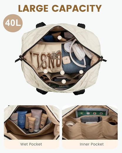 LOVEVOOK Travel Duffle Bag, Lightweight Weekender Bags for Women with Shoe Compartment, 40L Puffer Gym Bag Personal Item Travel Bag, Carry On Overnight Bags and Hospital Bag for Labor and Delivery