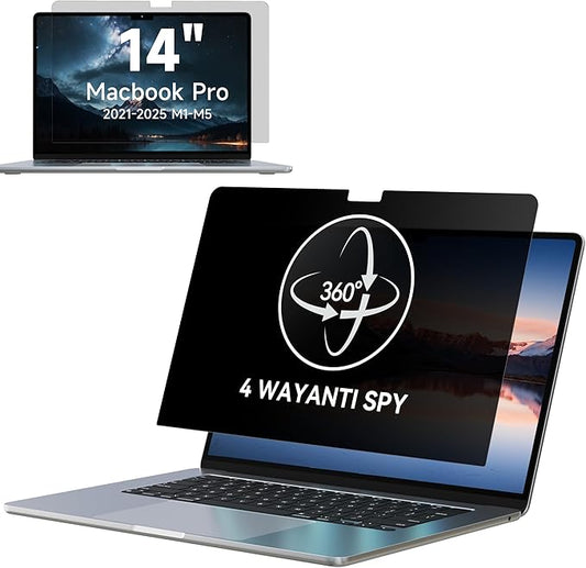 IPROKKO 360° Privacy Screen for MacBook Pro 14 inch (2021-2025, M1, M2, M3, M4, M5, Pro, Max), Matte Anti Glare Blue Light 14" Mac Scratch Resistant Laptop Screen Protector Filter