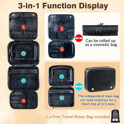Custom 3-in-1 PU Leather Toiletry Bag for Men - Personalized Hanging Travel Organizer with Multiple Compartments for Father, Husband, Boyfriend - Business Trip Gift (Yellowish brown)
