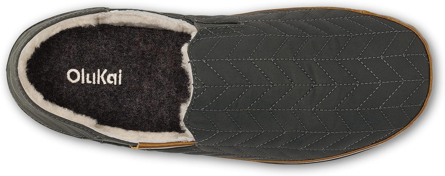 OLUKAI Hanohano Men's Slipper, Weather Resistant Waxed Canvas, Rubber Grip Soles for Inside & Outside Wear, Durable & Comfortable Slip-On