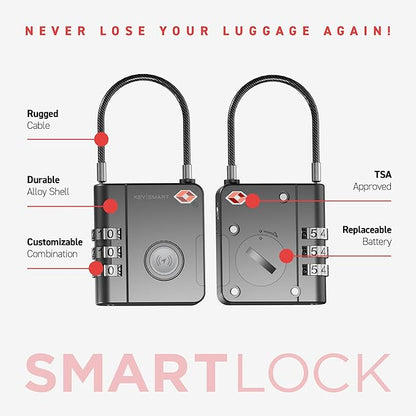 KeySmart SmartLock Tracking Luggage Locks, TSA Locks for Luggage, GPS Tracker, Combination Lock Compatible with Apple Find My App, Best Travel Essentials, Replaceable Non-Rechargeable Battery (1 Pack)