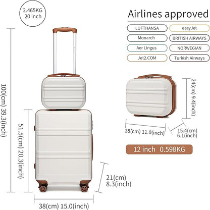 Kono Carry On Luggage Set Airline Approved Lightweight PC+ABS Carry On Suitcase with TSA Lock Spinner Wheels Durable Luggage Hardside White