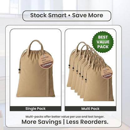 LFH Home Large Premium Cotton Canvas Laundry Bag with Drawstring and Handles Heavy Duty, Multi-Use, and Washable for Home, Travel, College or Storage 28x40 (Pack of 2)-Beige