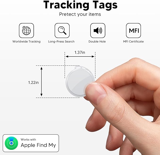 2025 Air Tracker Tags-4 Pack 5.3 Smart Bluetooth Tracker Tag Work with Apple Find My (iOS Only) Key Finder Item Locator for Keys, Luggage,Wallet, Backpack, Pets,etc. (White, 4 Pack)