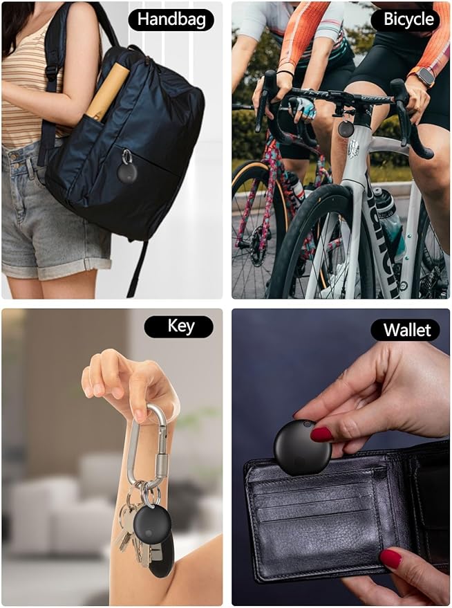 Tracker Tags, Item Finder Work with Apple Find My (iOS Only), Tracking Device Locator Smart Tag for Luggage, Keys, Wallet, Bike, Bags (Black, 4 Pack)