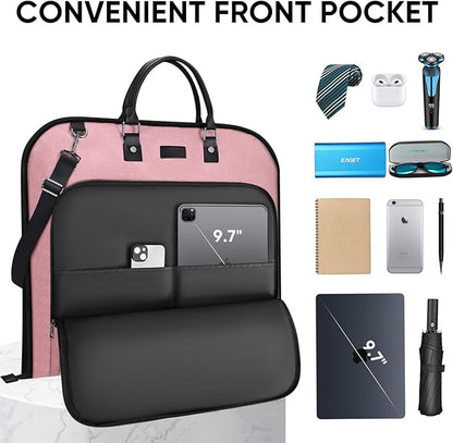 BALEINE Travel Garment Bag, Travel Suit Bag for Men, 42'' Waterproof Carry on Garment Bag for Hanging Clothes, Garment Duffel Bag for Travel Business (Pink)