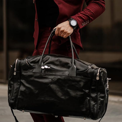 Leather Duffel Bag Weekend Bag Gym Large Travel Bag - Time Resistance