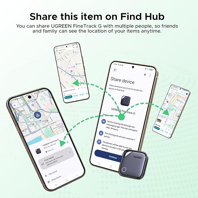 UGREEN FineTrack G (Android Only) Air Tracker Tags, USB-C Charging 1-Year Battery Bluetooth Tracker Compatible with Find Hub App, Item Finder Smart Tag for Key Luggage Wallet [4 Pack-Google Certified]