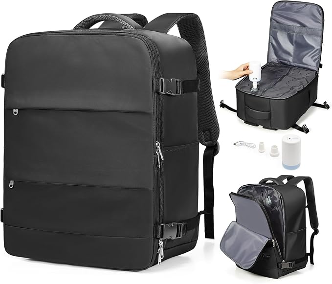 Vacuum Seal Backpack Travel With Pump,Large Carry On Vacpack Backpacks For Women Men,Mochila De Viaje Compresion Al Vacio,Personal Item Travel Backpack With Vacuum System,Black