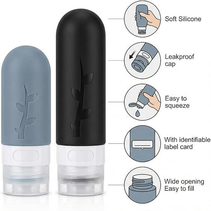 16 Pack Travel Bottles Set - TSA Approved Leak Proof Silicone Squeezable Containers for Toiletries, Conditioner, Shampoo, Lotion & Body Wash Accessories (Black)