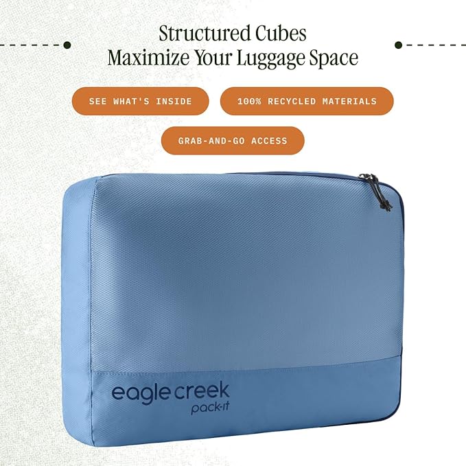 Eagle Creek Pack-It Reveal Cube - Lightweight Packing Cubes for Optimizing Luggage Space - Easy to Carry - Mesh Fabric - Water-Resistant - Easy Grab Zipper - Large - Blue Dawn