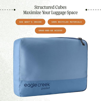 Eagle Creek Pack-It Reveal Cube - Lightweight Packing Cubes for Optimizing Luggage Space - Easy to Carry - Mesh Fabric - Water-Resistant - Easy Grab Zipper - Large - Blue Dawn