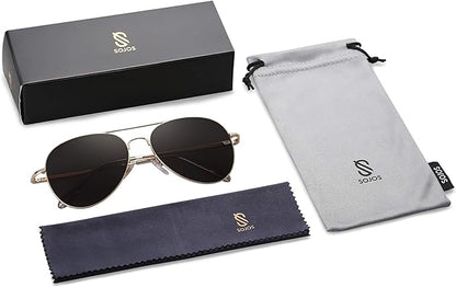 SOJOS Classic Aviator Sunglasses for Women Men Metal Frame Spring Hinges SJ1030