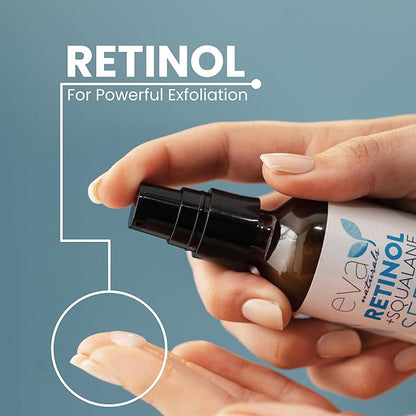 Eva Naturals Retinol + Squalane Serum – Anti Aging Face Serum for Wrinkles, Collagen Boost, Eye & Night Use – Retinoid Skin Care for Acne, Pores, Dark Spots & Sensitive Skin