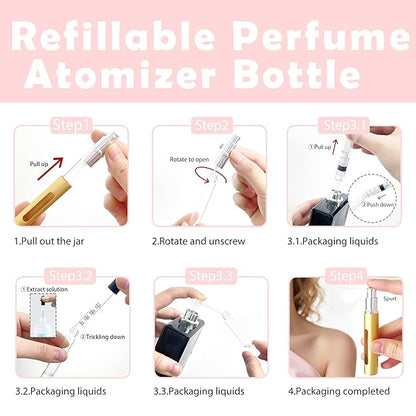 2 Pack Refillable Mini Perfume Atomizer Bottle，Portable Separate Bottles，Travel and Outings Spray Boxes Dispensers 5ml/0.2oz (Golden)