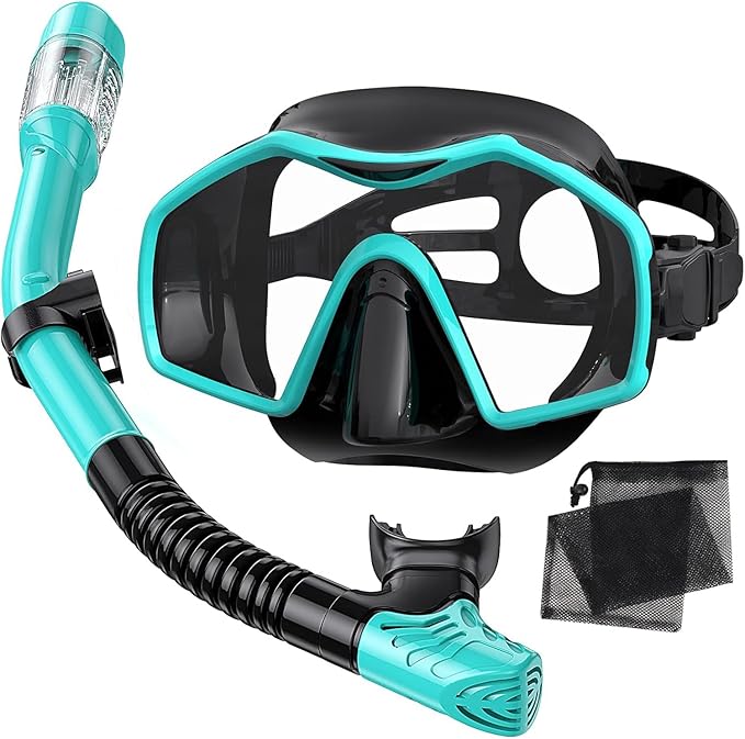 Snorkeling Gear for Adults,Dry-Top Snorkel Mask Set with Tempered Glass,Anti-Fog & Anti-Leak Panoramic Swim Mask,Adjustable Snorkel Kit with Carry Bag for Scuba Diving,Swimming,Travel