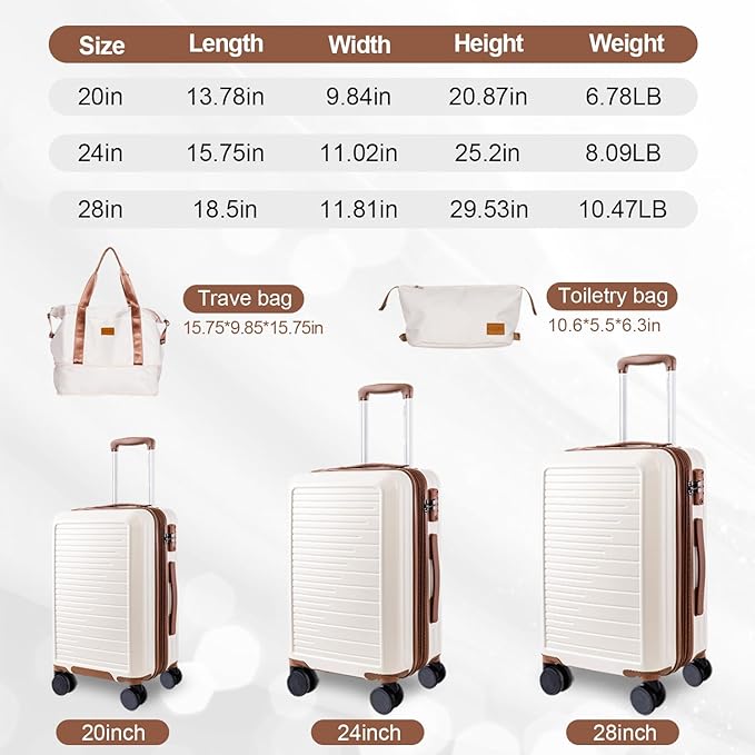 OUZZO Luggage Sets 3 Piece,Expandable Suitcase Sets with Double Spinner Wheels, Hardshell Lightweight PC Checked Luggage set, TSA Lock,for Family Trips, Business,Vacation