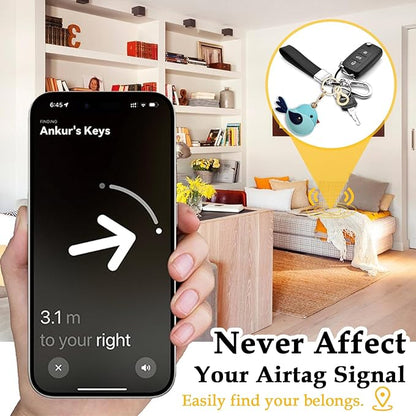 Leather Keychain for Airtag, Cute Protective Keychain Holder Compatible with Apple Air Tag,GPS Item Tracker Case Cover for Keys,Bags,Pets,Luggage(Bird)