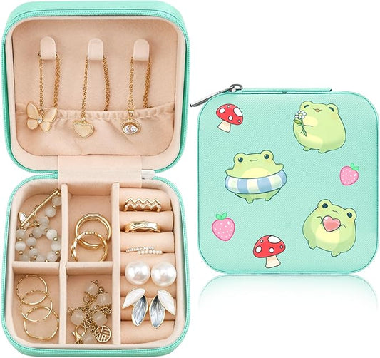MAYCARI Jewelry Box with Cute Mushroom Frog Pattern Design, PU Leather Jewelry Travel Organizer Case-Rings/Earrings/Necklace Storage Box for Women Birthday Mom Friends Her Bridesmaids Girls s