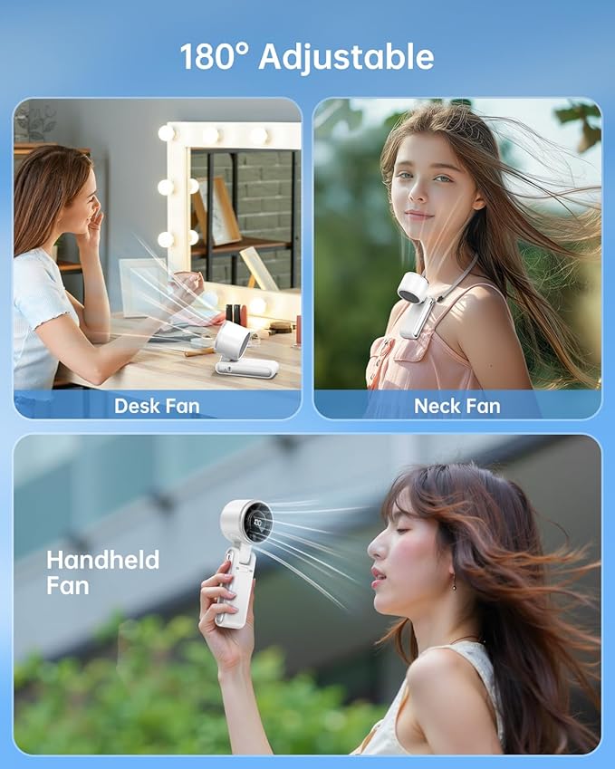 Portable Handheld Turbo Fan - 5 Gear High Speed 4000mAh Rechargeable Mini Personal Hand Fan Blow Cold Air, Battery Operated Travel Essentials, Beach Vacation, Gifts for Women, Men (White)