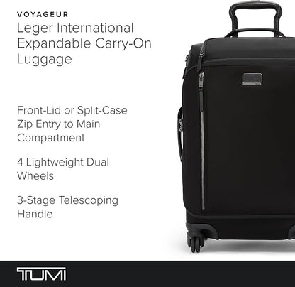 TUMI - Voyageur Leger 4 Wheeled Luggage - Women's Lightweight and Spacious, Sleek Silhouette, Durable Premium Suitcase - 21.8" International Expandable Carry-On, Black with Gunmetal Hardware