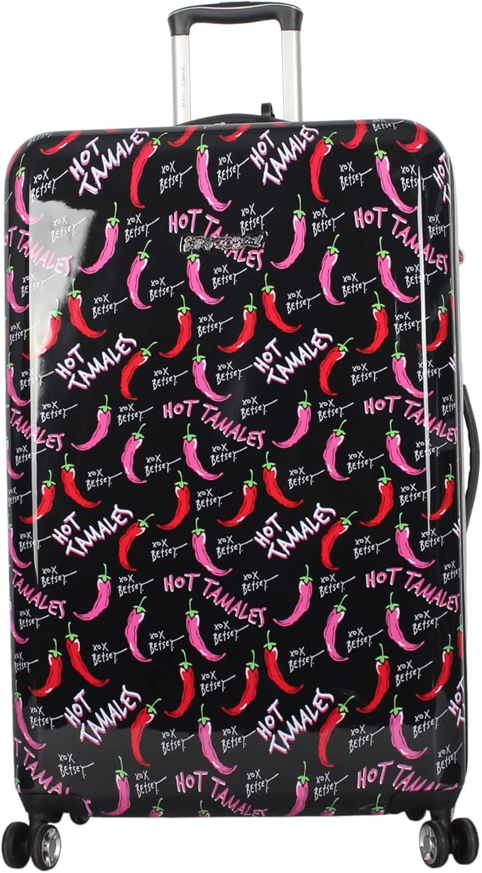 Betsey Johnson 30 Inch Checked Luggage Collection - Expandable Scratch Resistant (ABS + PC) Hardside Suitcase - Designer Lightweight Bag with 8-Rolling Spinner Wheels