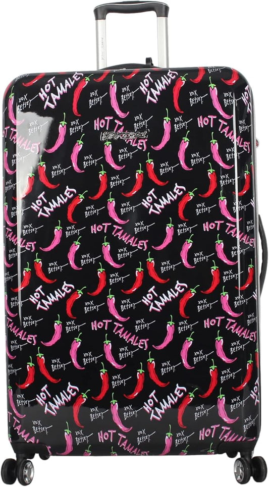 Betsey Johnson 30 Inch Checked Luggage Collection - Expandable Scratch Resistant (ABS + PC) Hardside Suitcase - Designer Lightweight Bag with 8-Rolling Spinner Wheels