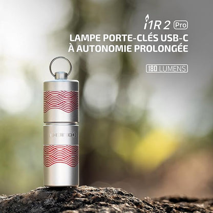 OLIGHT I1R 2 Pro Eos 180 Lumens EDC Rechargeable Keychain Flashlight, Powered by Built-in Rechargeable Battery with Type-C USB Cable, Slim Mini Handheld Light for Everyday Carry (Silver-Flow)