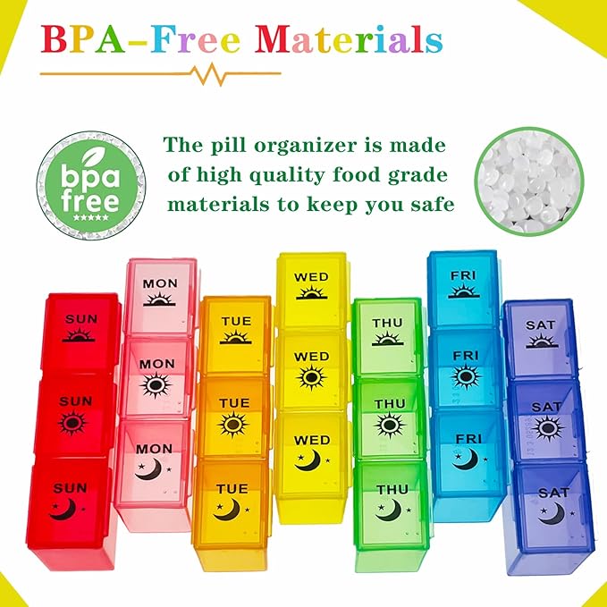 Weekly Pill Organizer 3 Times a Day, Large Pill Box 7 Day, Medicine Organizer Box, Pill Case Container, Daily Pill Organizer for Vitamins/Fish Oils.