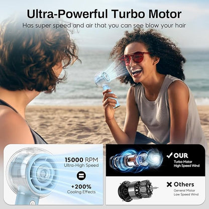 Misting Portable Handheld Fan, Powerful Turbo Motor, 6000mAh Rechargeable Battery, Personal Mini Fans with 4 Strong Wind, Cooling Gadgets for Travel, Camping, Beach, Outdoor, Gifts for Women Men-Pink