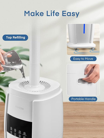 FOHERE Humidifier Large Room 4.8Gal/18L, Quiet Whole House Humidifier for Home Plants Office Commercial 1500 sq.ft, Top Fill Ultrasonic Cool Mist Humidifiers with 4 Mist Mode, 5 Speeds, Remote, White