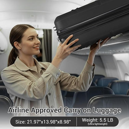 Kono Carry On Luggage 22x14x9 Airline Approved with Spinner Wheels,Lightweight PC+ABS 20 Inch Luggage with TSA Lock,Expandable Hard Shell Carry On Suitcases for Men Women,Black