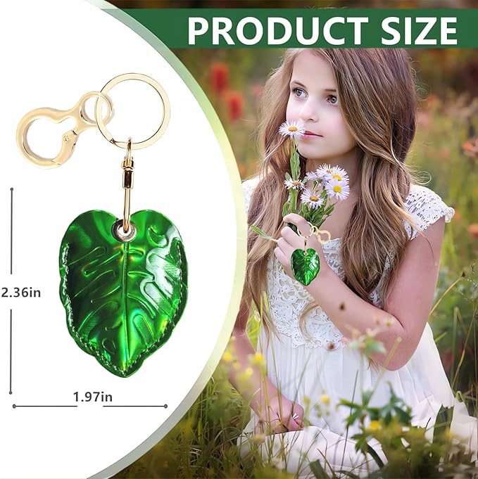 Shiny Leather Charm Keychain Holder Case Compatible with AirTag,Cute Protective Cover with Keyring,Anti-Scratch Finder GPS Tracker Case for Wallet Keys,Bag,Pets(Small Leaves)