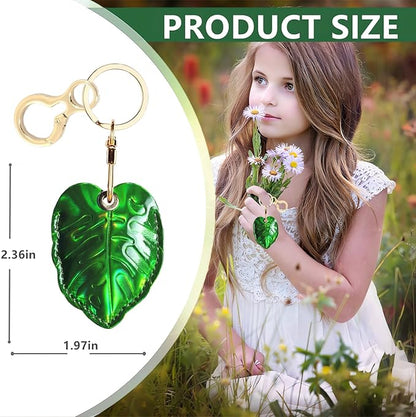 Shiny Leather Charm Keychain Holder Case Compatible with AirTag,Cute Protective Cover with Keyring,Anti-Scratch Finder GPS Tracker Case for Wallet Keys,Bag,Pets(Small Leaves)