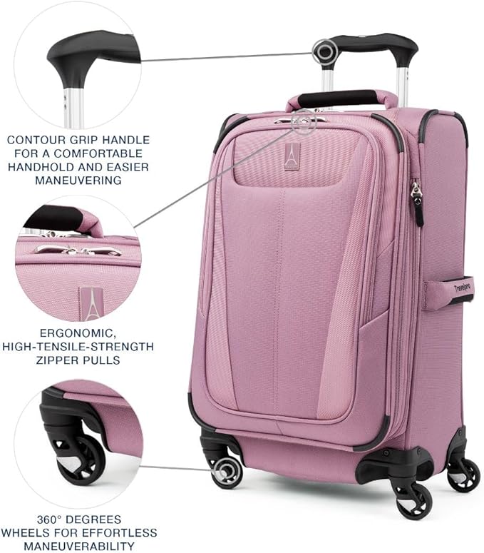 Travelpro Maxlite 5 Softside Expandable Luggage with 4 Spinner Wheels, Lightweight Suitcase, Men and Women, International, Orchid Pink Purple, Carry-on 21-Inch