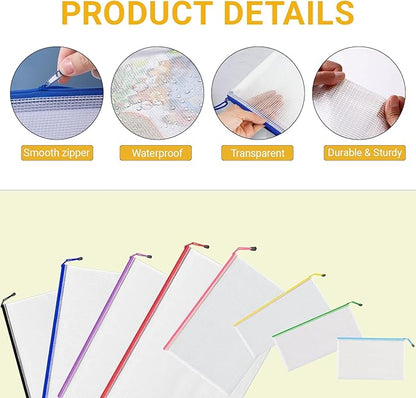 32 Pack Mesh Zipper Pouch Bags, 8 Size Mesh Storage Bags, Waterproof Document Mesh Bags, Zipper Bags for Organizing Office School Supplies, Toys, Cosmetics Travel Storage(8 Colors 13''×9.5'')