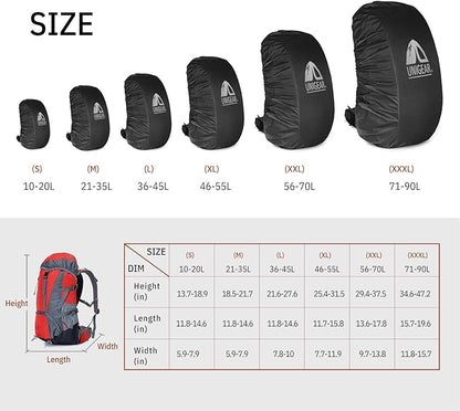 Unigear Backpack Rain Cover Waterproof Rating 5000mm Ultraportable and Durable with 2 Anti-Slip Buckle Strap, Integrated Carry Pouch Design (Black, Large for 40L-50L Backpack)