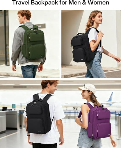 MILADA Expandable Travel Backpack 28L to 39L, TSA-Approved Carry On Backpack with 17 Inch Laptop Compartment, School Business Work Backpack for Men & Women, Black