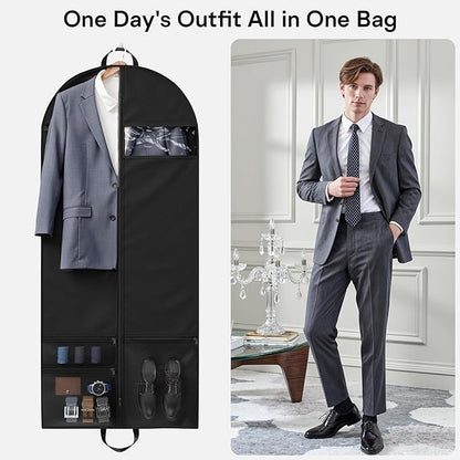 2 Pack Garment Bags for Travel Suit Bags, Dress Bags, Garment Bags for Hanging Clothes with Pockets Men's Suit Holder for Shirts, Coats, Dresses (Black, 2Pack 60")