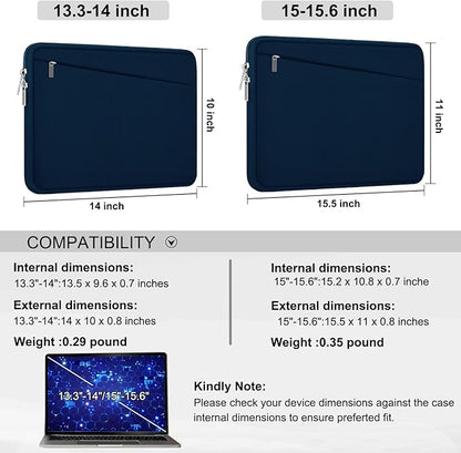 Laptop Sleeve Case, 15.6 inch, Durable Computer Carrying Bag Protective Case Briefcase Handbag with Front Pocket, Slim Laptop Cover for 15.6 Inch HP, Dell, Lenovo, Asus, Notebook, Blue